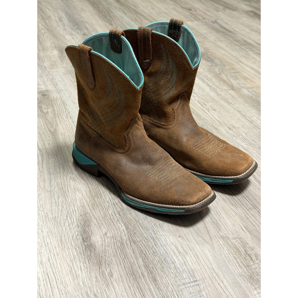 Ariat Western Boots Kids Size 5 Brown Turquoise Suede 10035848